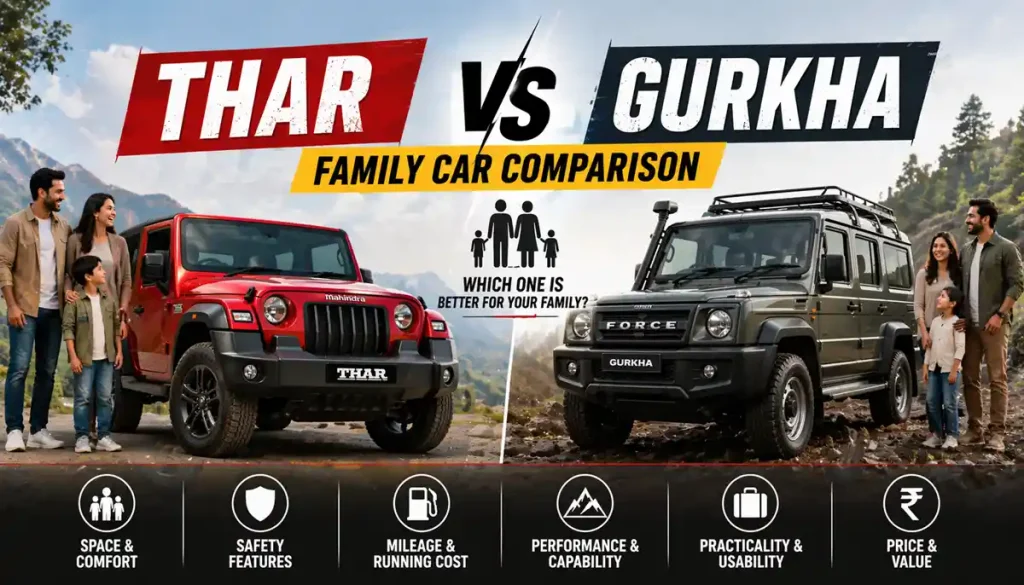 Thar vs Gurkha family car comparison