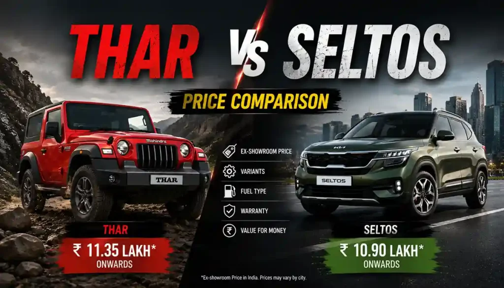 Mahindra Thar vs Kia Seltos Price Comparsion