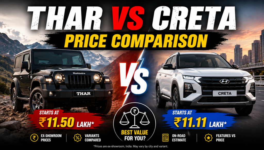 Thar vs Creta Price Comparison