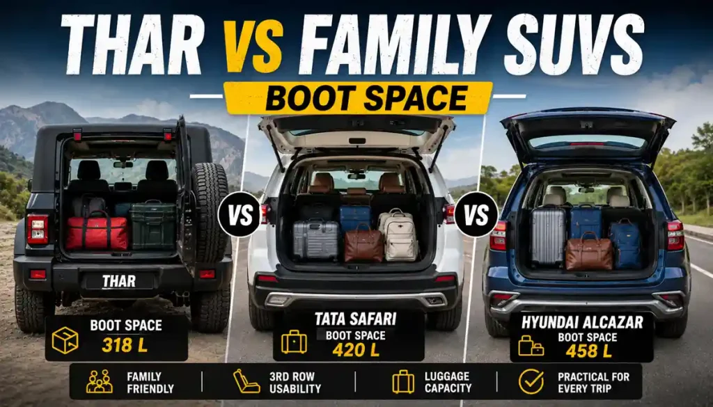 Thar Boot Space vs Family SUVs 28 Surprising Practicality Truth Fully Revealed 2026 7 Thar vs Family SUVs Boot Space