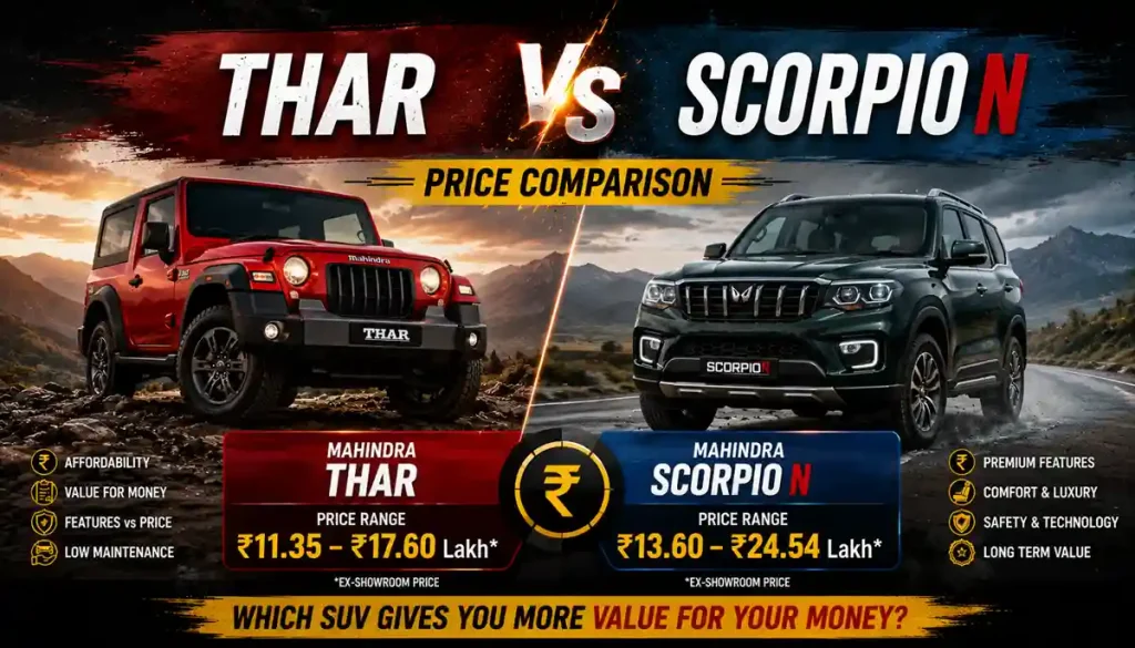 Thar vs Scorpio N: 7 Brilliant Differences That Actually Matter (2026) 3 Thar vs Scorpio N Price Comparison