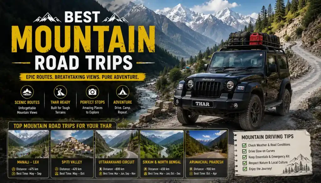 Best Road Trips to Take in Your Mahindra Thar 12 Epic Adventure Routes Across India 5 Best Mountain Road Trips