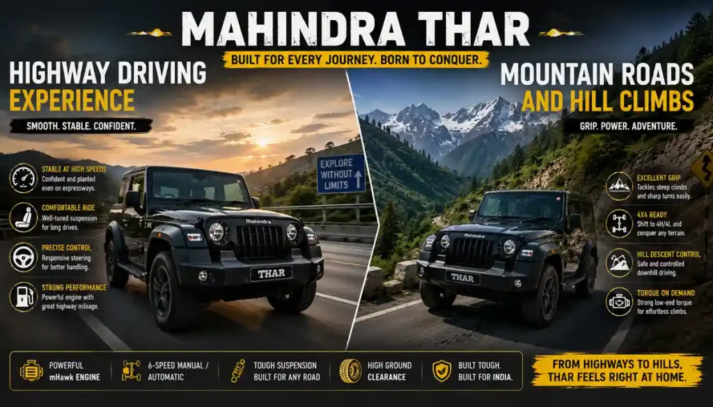 How a Mahindra Thar Feels on Different Road Types: Complete Driving Experience Guide 2 Highway Driving Experience and Mountain Roads and Hill Climbs