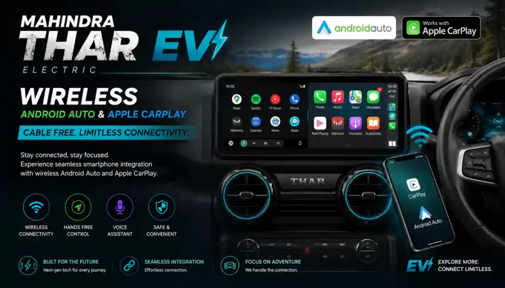 Mahindra Thar electric wireless Android Auto and Apple CarPlay