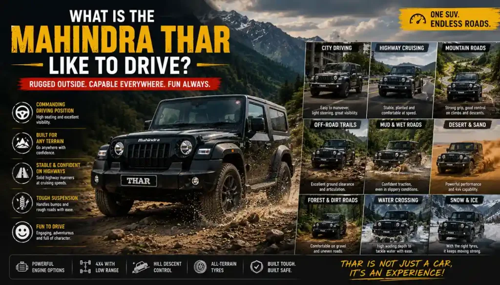 How a Mahindra Thar Feels on Different Road Types: Complete Driving Experience Guide 4 what is the Mahindra Thar like to drive