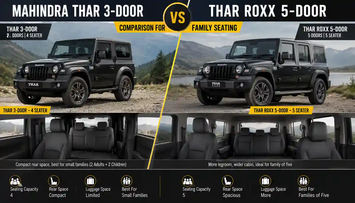 Can a Family of Five Travel Comfortably in a Thar? An Honest Review 3 Mahindra Thar 3-door vs Thar Roxx 5-door comparison for family seating
