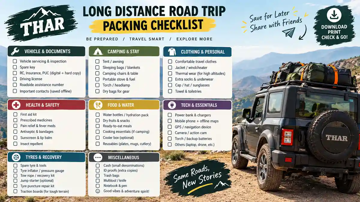 Long-distance Thar road trip packing checklist