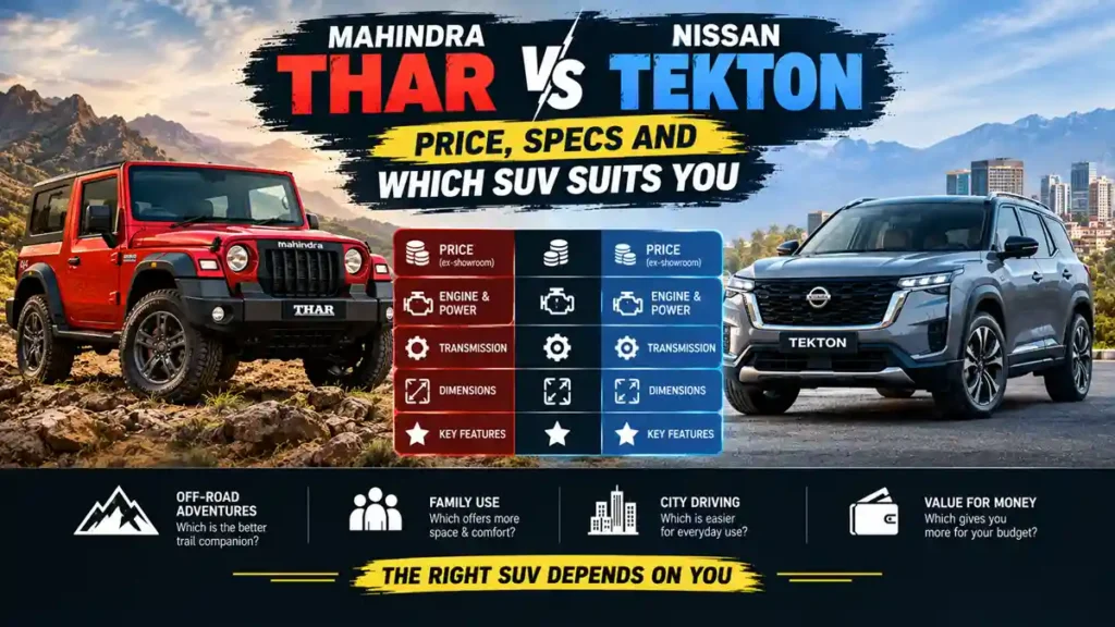 Mahindra Thar vs Nissan Tekton: Price, Specs and Which SUV Suits You 2 Mahindra Thar vs Nissan Tekton Price, Specs and Which SUV Suits You